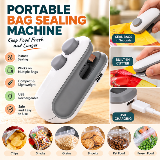 Portable Mini Bag Sealer with Cutter | Rechargeable Sealing Machine With Magnet