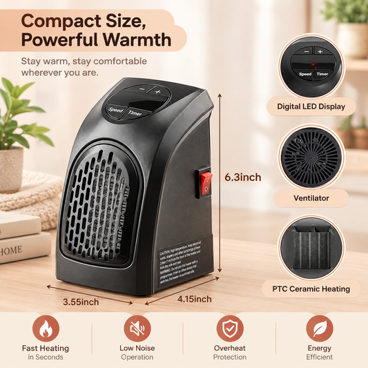 Plug-In Mini Room Heater | Portable Electric Heater for Bedroom & Office