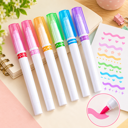 6 Pcs Curve Highlighter Pen Underline Markers